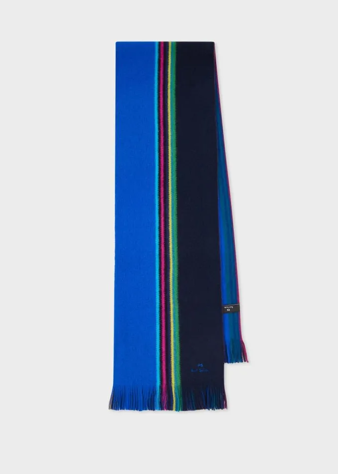 Mens Paul Smith Scarves Blue Reversible 039Sports Stripe039 Scarf