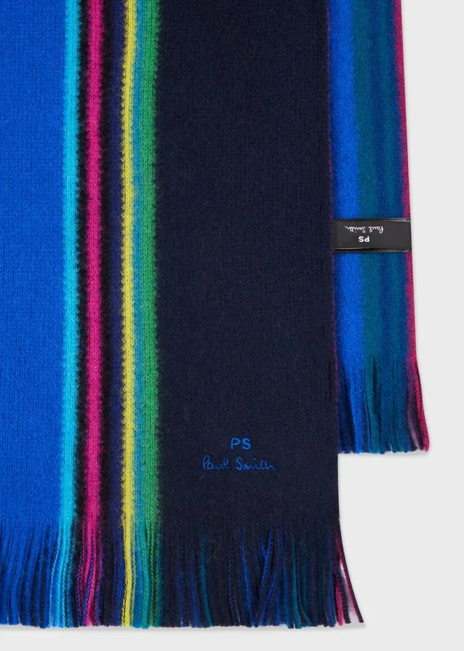 Mens Paul Smith Scarves Blue Reversible 039Sports Stripe039 Scarf
