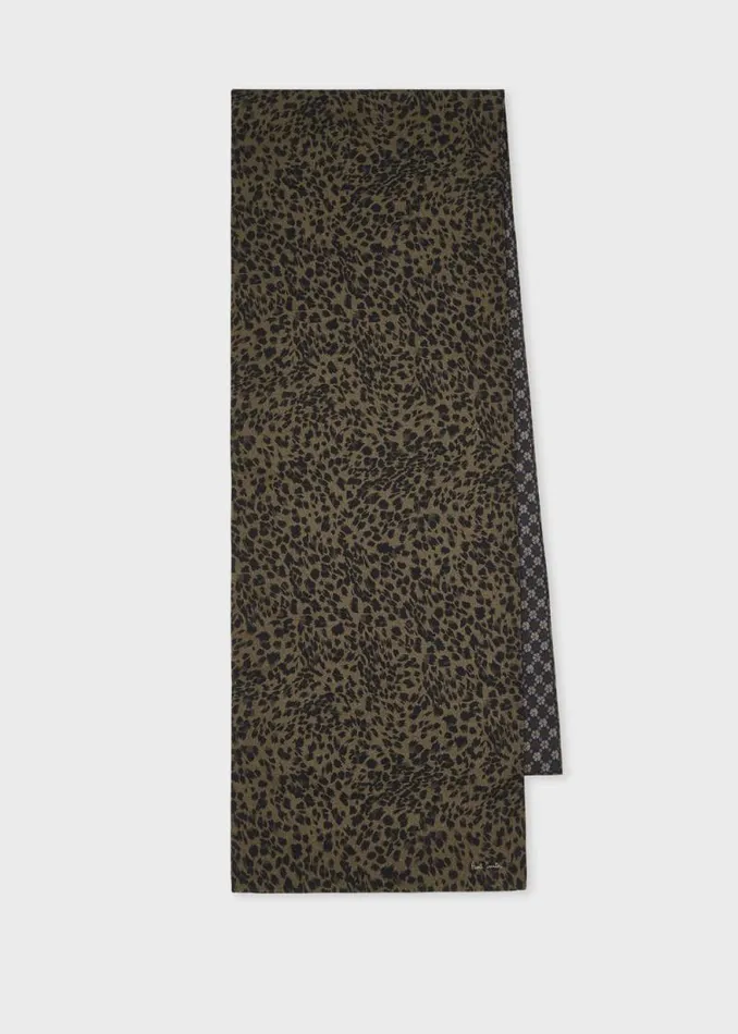 Mens Paul Smith Scarves Brown WoolBlend Leopard Scarf