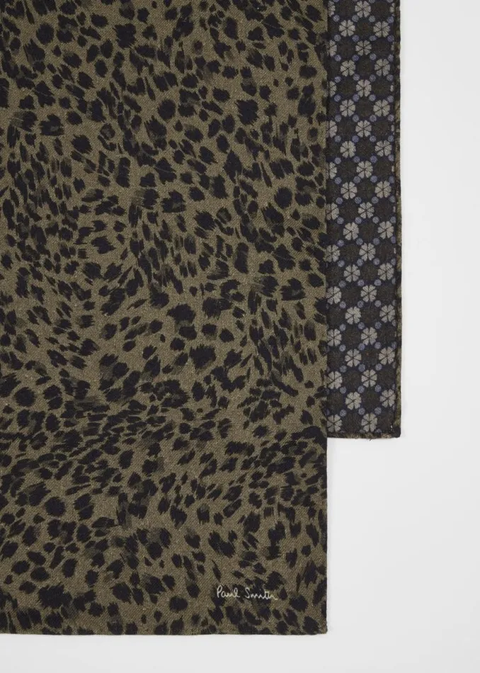 Mens Paul Smith Scarves Brown WoolBlend Leopard Scarf
