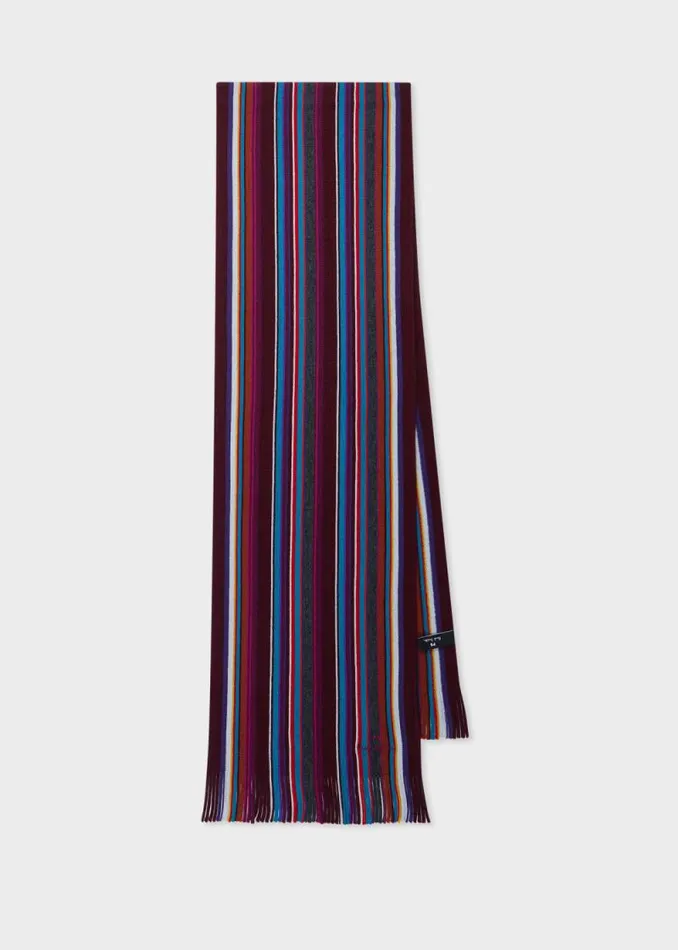 Mens Paul Smith Scarves Burgundy Multicolour Stripe Scarf