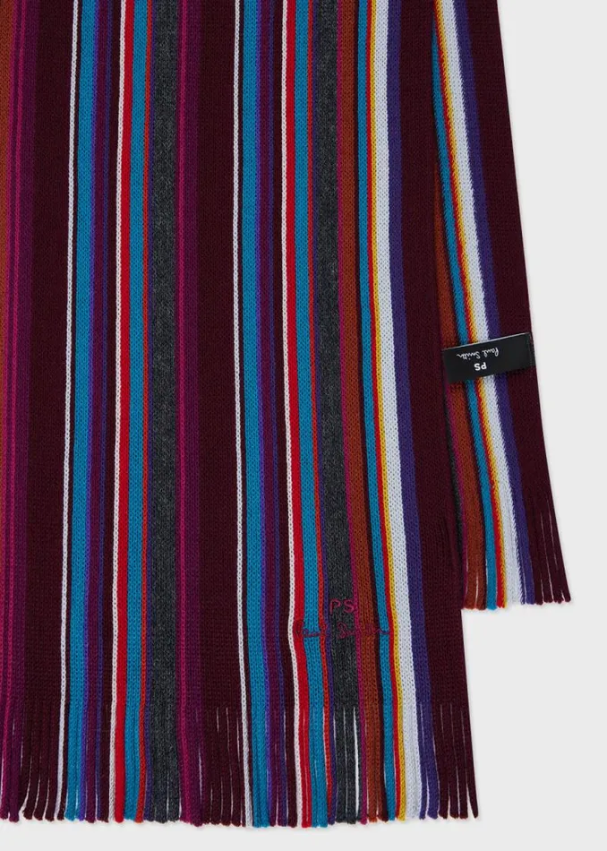 Mens Paul Smith Scarves Burgundy Multicolour Stripe Scarf Mens Paul Smith Scarves Burgundy Multicolour Stripe Scarf
