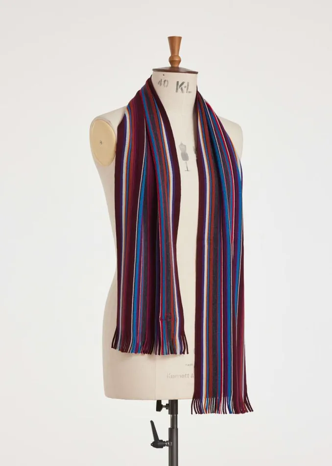 Mens Paul Smith Scarves Burgundy Multicolour Stripe Scarf Mens Paul Smith Scarves Burgundy Multicolour Stripe Scarf