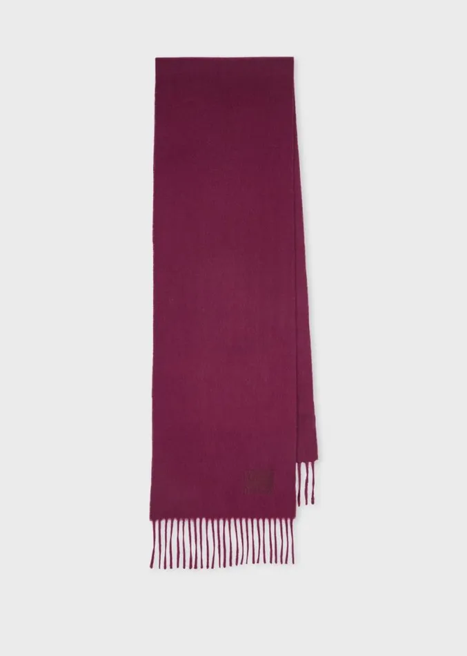 Mens Paul Smith Scarves Burgundy Tonal Embroidered Logo Cashmere Scarf
