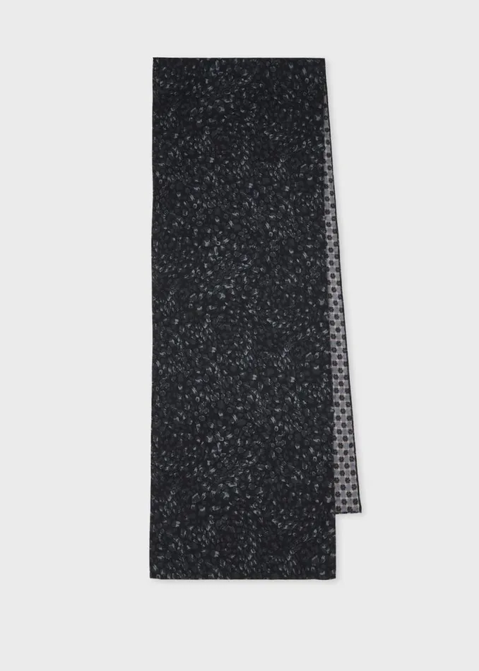 Mens Paul Smith Scarves Dark Blue WoolBlend Leopard Scarf