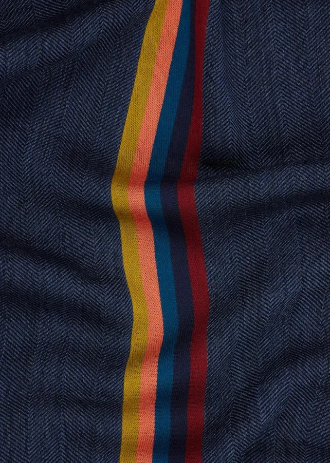 Mens Paul Smith Scarves Dark Navy 039Artist Stripe039 Band Herringbone WoolBlend Scarf