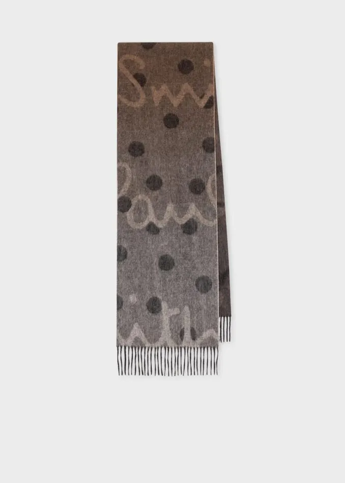Mens Paul Smith Scarves Grey Gradient Polka LambswoolCashmere Scarf