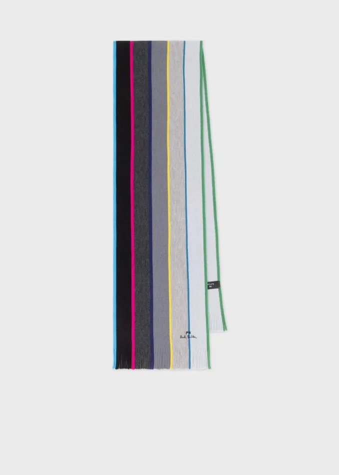 Mens Paul Smith Scarves Grey Ombre Stripe Merino Wool Scarf