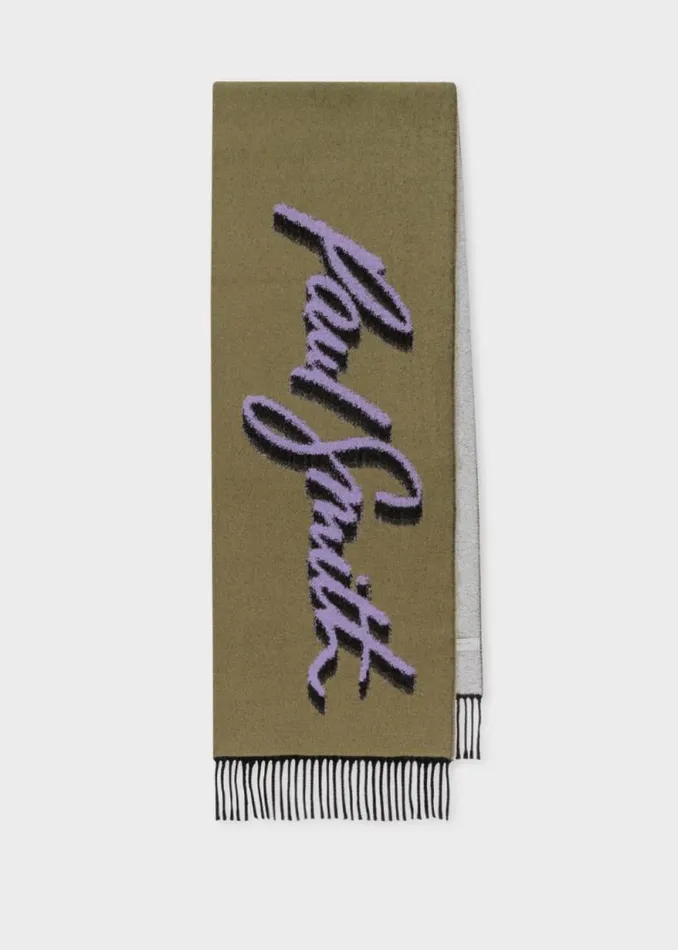 Mens Paul Smith Scarves Khaki Logo Colourblock Scarf