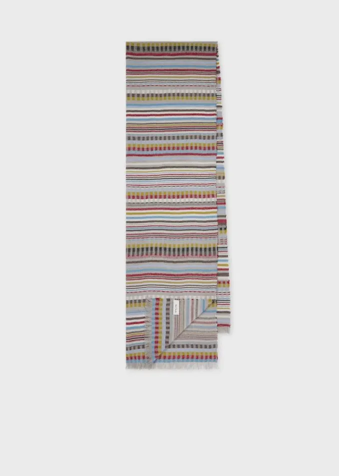 Mens Paul Smith Scarves Multi Colour Multi Stripe SilkBlend Scarf