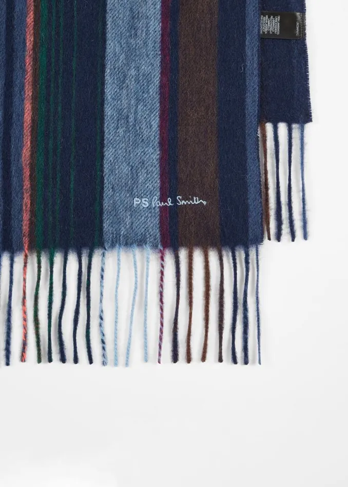 Mens Paul Smith Scarves Navy Wool Multi Colour Stripe Scarf Mens Paul Smith Scarves Navy Wool Multi Colour Stripe Scarf