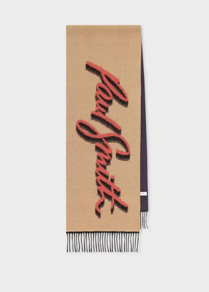 Mens Paul Smith Scarves Tan Logo Colourblock Scarf