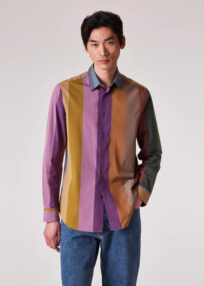 Mens Paul Smith Shirts 039Rainbow Stripe039 Cotton Poplin Shirt