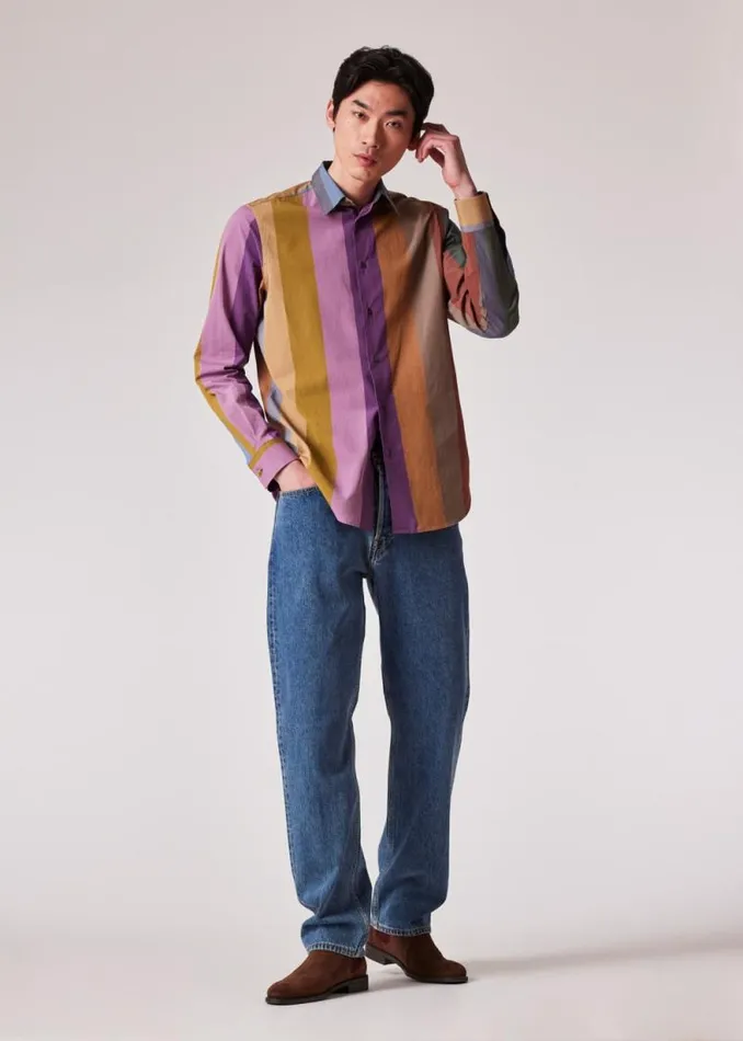 Mens Paul Smith Shirts 039Rainbow Stripe039 Cotton Poplin Shirt Mens Paul Smith Shirts 039Rainbow Stripe039 Cotton Poplin Shirt