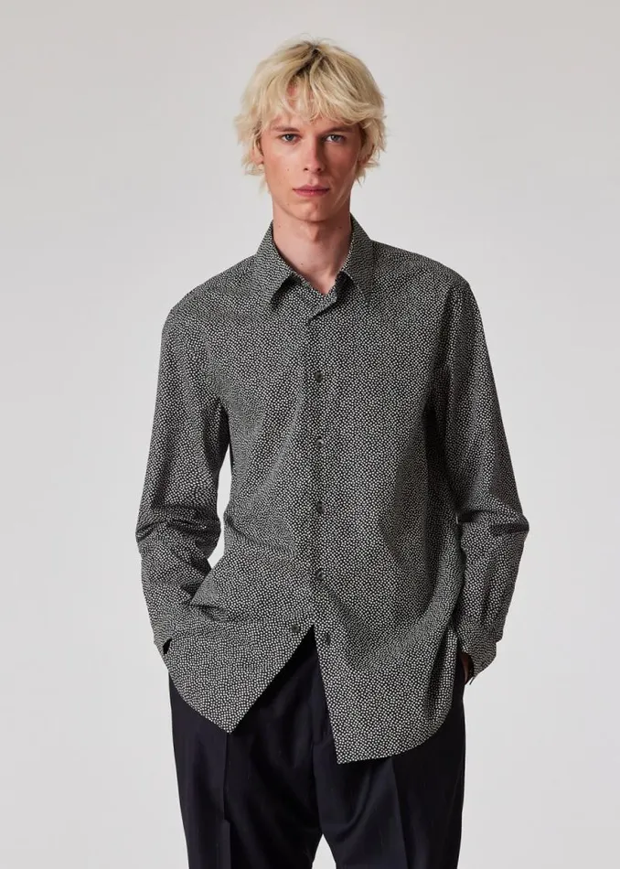Mens Paul Smith Shirts Black And White Polka Dot Cotton Shirt