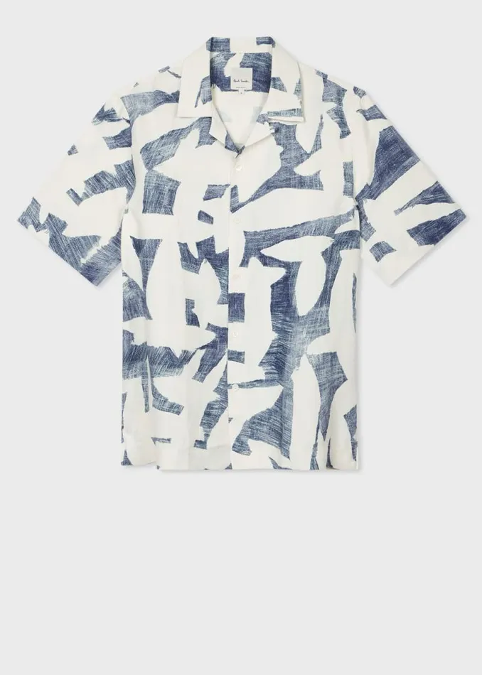 Mens Paul Smith Shirts Blue 039Abstract Cutout039 ViscoseLinen Shirt Mens Paul Smith Shirts Blue 039Abstract Cutout039 ViscoseLinen Shirt