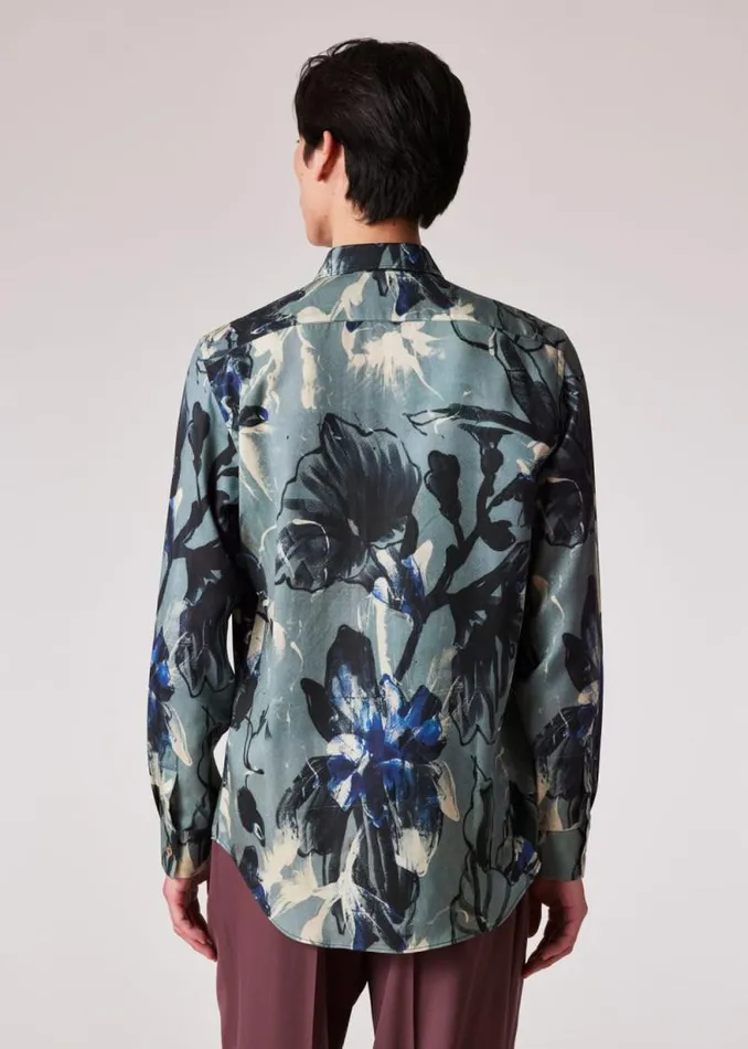 Mens Paul Smith Shirts Blue 039Leaf039 Print Lyocell Shirt Mens Paul Smith Shirts Blue 039Leaf039 Print Lyocell Shirt