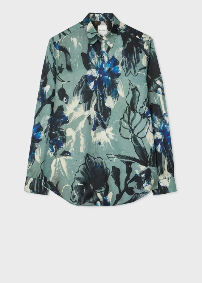 Mens Paul Smith Shirts Blue 039Leaf039 Print Lyocell Shirt Mens Paul Smith Shirts Blue 039Leaf039 Print Lyocell Shirt