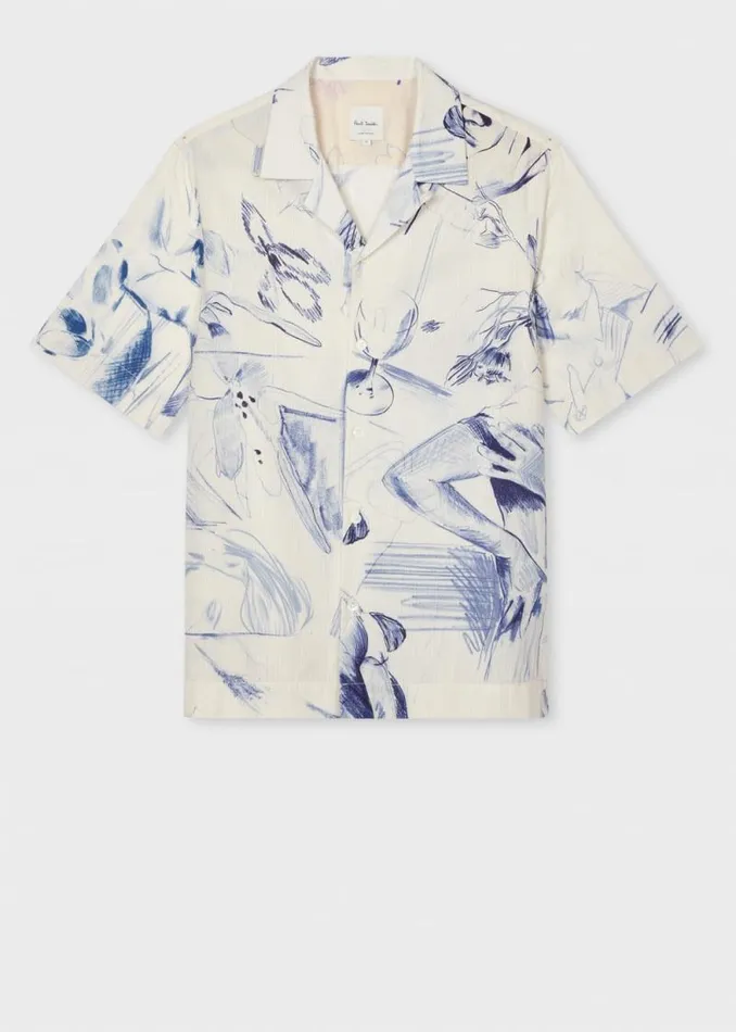 Mens Paul Smith Shirts Blue 039Sketchbook039 Print Cotton Shirt