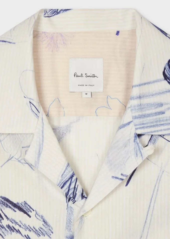 Mens Paul Smith Shirts Blue 039Sketchbook039 Print Cotton Shirt