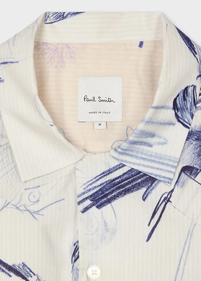 Mens Paul Smith Shirts Blue 039Sketchbook039 Print Cotton Shirt