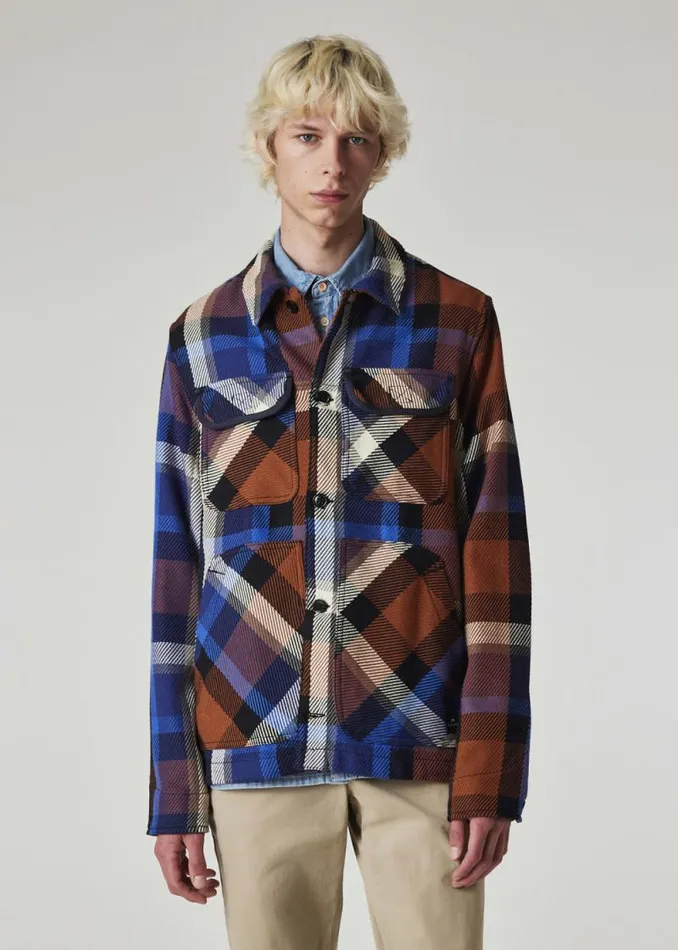 Mens Paul Smith Shirts Blue Rust Check Cotton Shirt Jacket