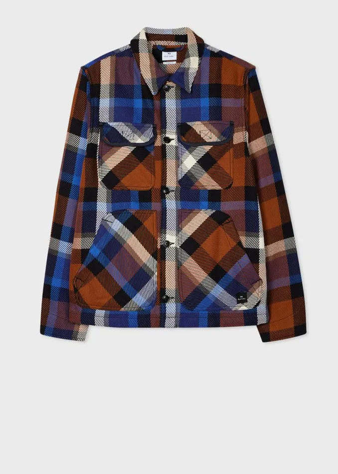 Mens Paul Smith Shirts Blue Rust Check Cotton Shirt Jacket