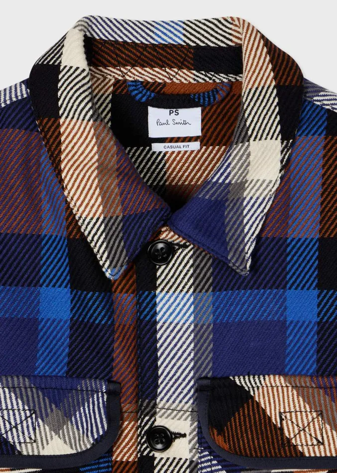 Mens Paul Smith Shirts Blue Rust Check Cotton Shirt Jacket