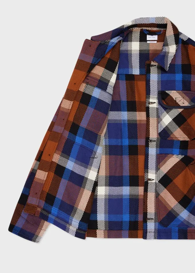 Mens Paul Smith Shirts Blue Rust Check Cotton Shirt Jacket