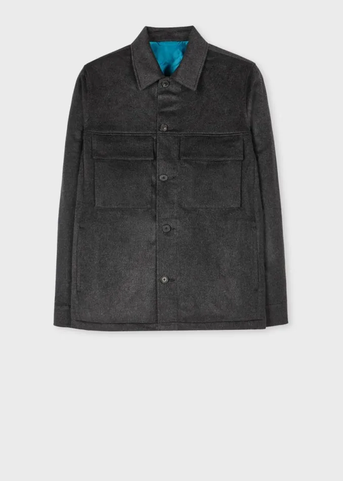 Mens Paul Smith Shirts Charcoal Grey WoolCashmere Shirt Jacket