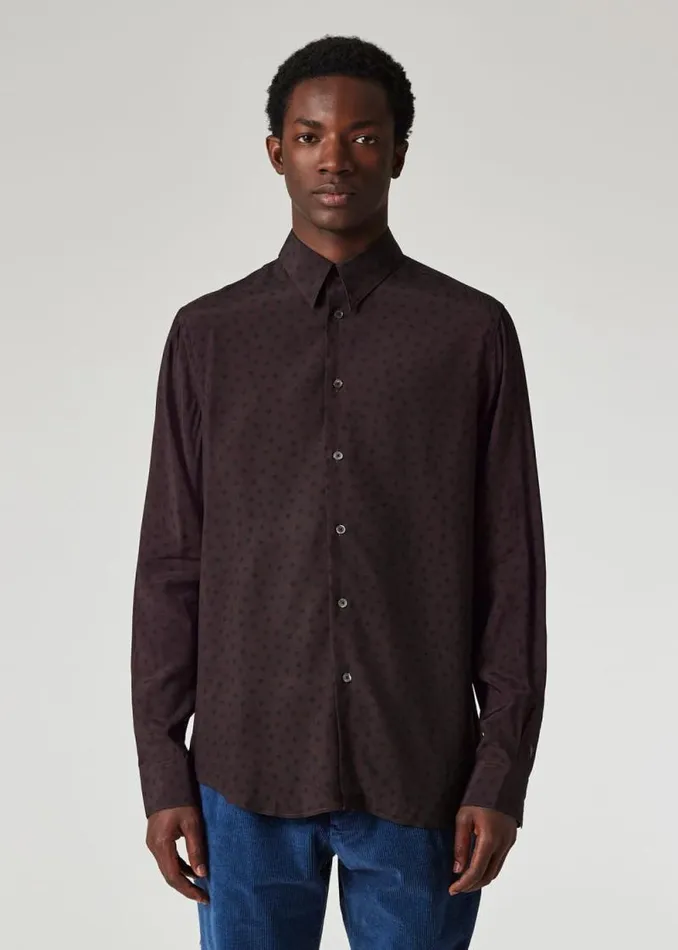 Mens Paul Smith Shirts Damson Viscose 039Blur Polka039 Print Shirt