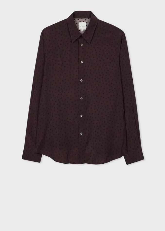 Mens Paul Smith Shirts Damson Viscose 039Blur Polka039 Print Shirt