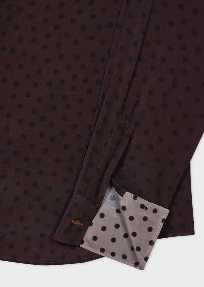 Mens Paul Smith Shirts Damson Viscose 039Blur Polka039 Print Shirt