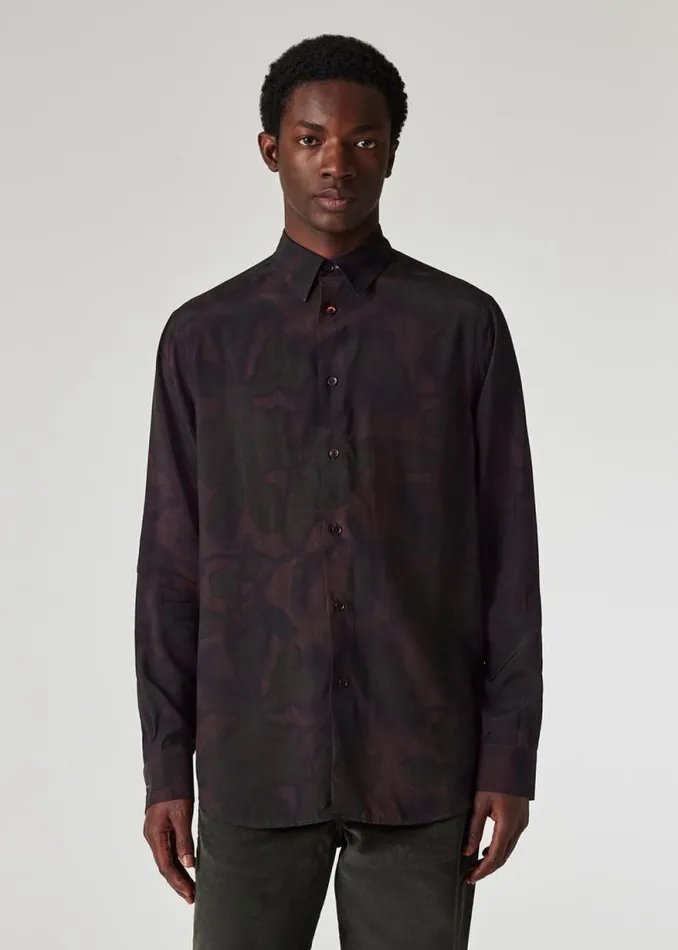 Mens Paul Smith Shirts Dark Mauve 039Photogram Leaves039 Viscose Shirt