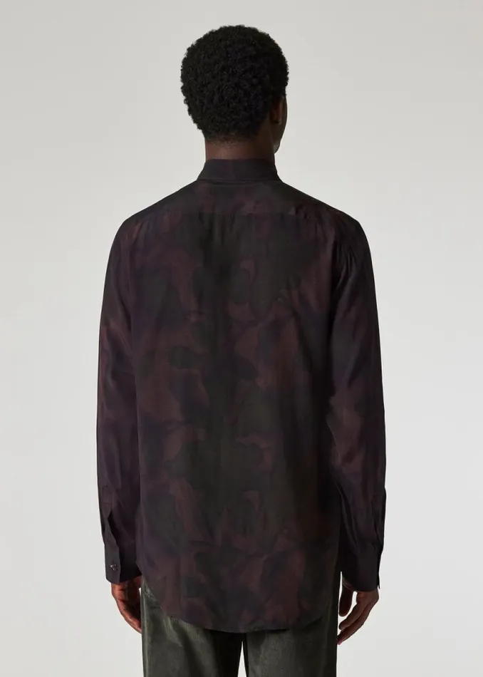 Mens Paul Smith Shirts Dark Mauve 039Photogram Leaves039 Viscose Shirt