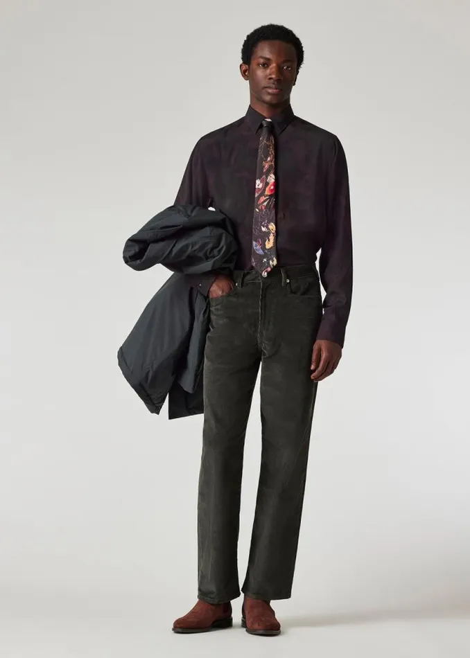 Mens Paul Smith Shirts Dark Mauve 039Photogram Leaves039 Viscose Shirt