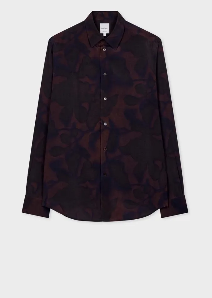 Mens Paul Smith Shirts Dark Mauve 039Photogram Leaves039 Viscose Shirt