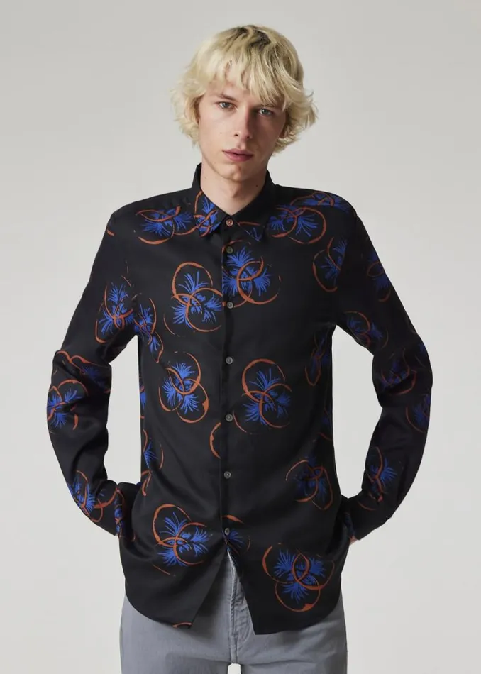 Mens Paul Smith Shirts Dark Navy 039Drinks039 Print Lyocell Shirt