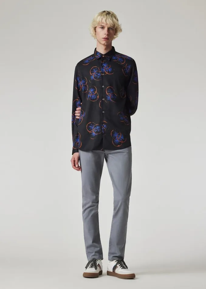 Mens Paul Smith Shirts Dark Navy 039Drinks039 Print Lyocell Shirt