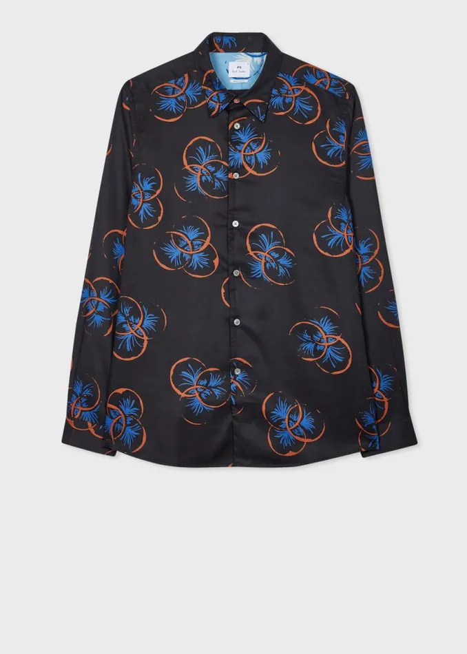 Mens Paul Smith Shirts Dark Navy 039Drinks039 Print Lyocell Shirt