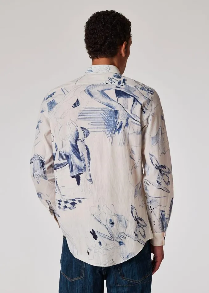 Mens Paul Smith Shirts Ecru 039Sketchbook039 Print Cotton Shirt Mens Paul Smith Shirts Ecru 039Sketchbook039 Print Cotton Shirt