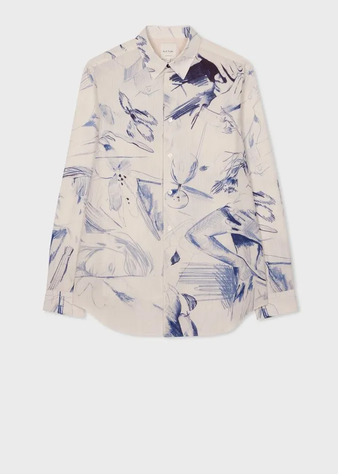 Mens Paul Smith Shirts Ecru 039Sketchbook039 Print Cotton Shirt Mens Paul Smith Shirts Ecru 039Sketchbook039 Print Cotton Shirt