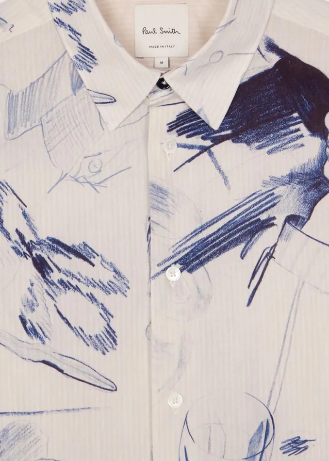 Mens Paul Smith Shirts Ecru 039Sketchbook039 Print Cotton Shirt Mens Paul Smith Shirts Ecru 039Sketchbook039 Print Cotton Shirt