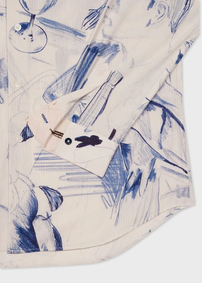 Mens Paul Smith Shirts Ecru 039Sketchbook039 Print Cotton Shirt Mens Paul Smith Shirts Ecru 039Sketchbook039 Print Cotton Shirt