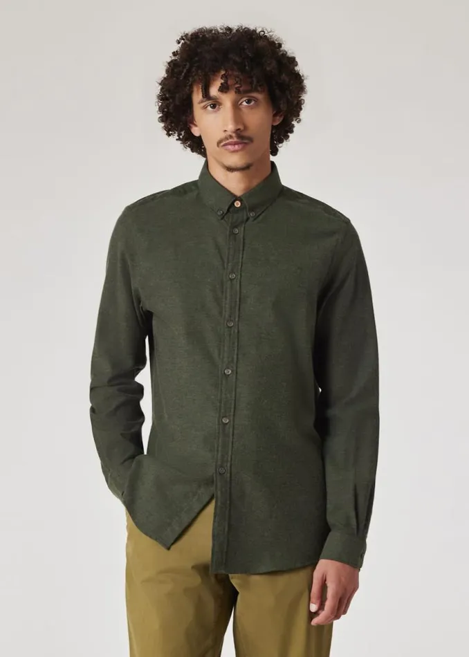 Mens Paul Smith Shirts Forest Green Brushed Cotton Shirt
