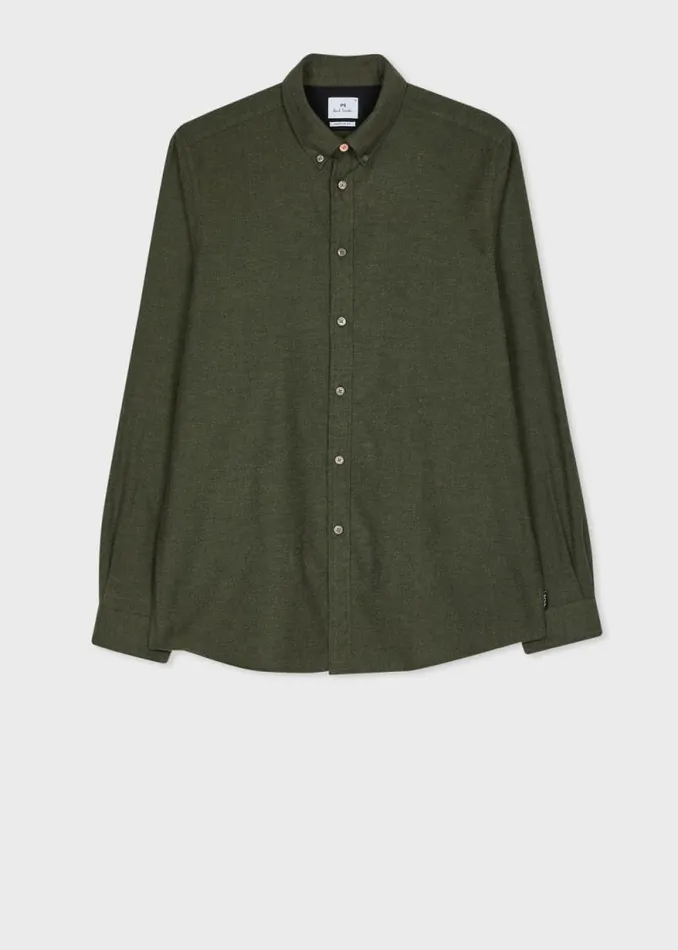 Mens Paul Smith Shirts Forest Green Brushed Cotton Shirt