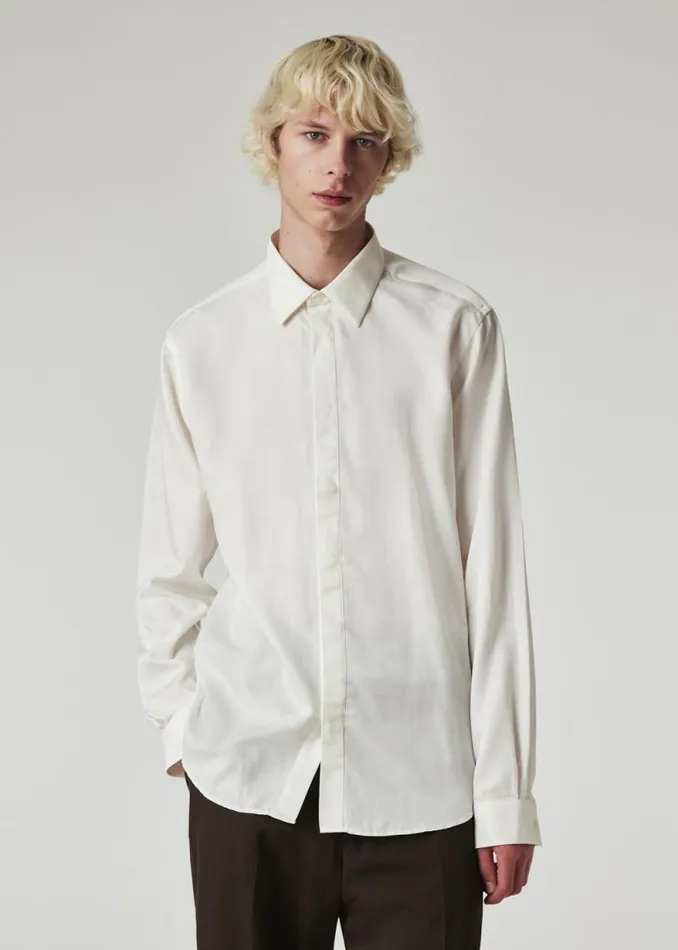 Mens Paul Smith Shirts Ivory CottonViscose Blend SlimFit Shirt