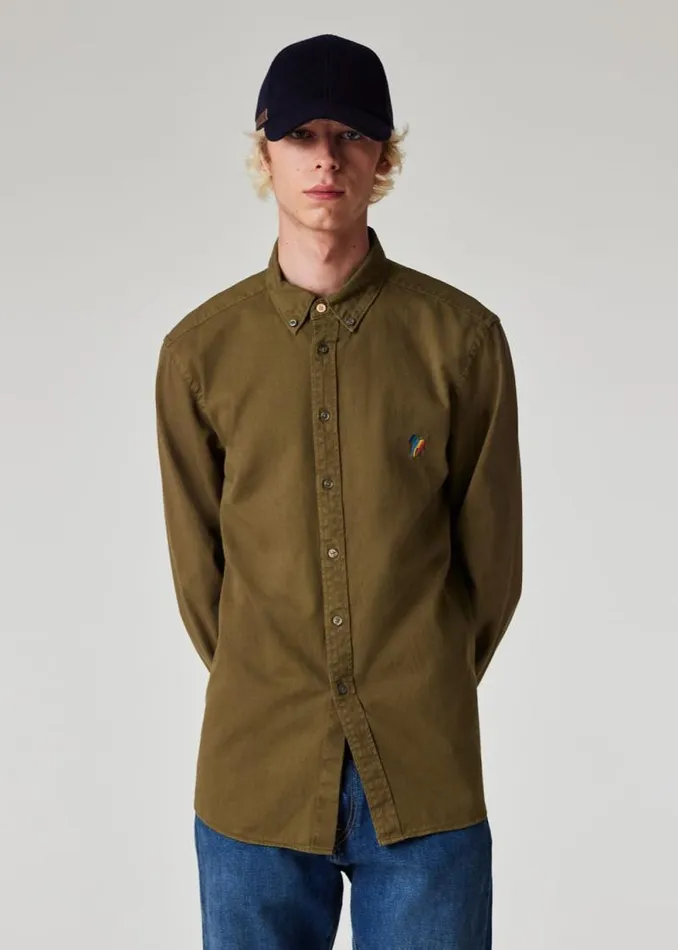 Mens Paul Smith Shirts Khaki Organic Cotton Twill 039Broad Stripe Zebra039 Shirt Mens Paul Smith Shirts Khaki Organic Cotton Twill 039Broad Stripe Zebra039 Shirt