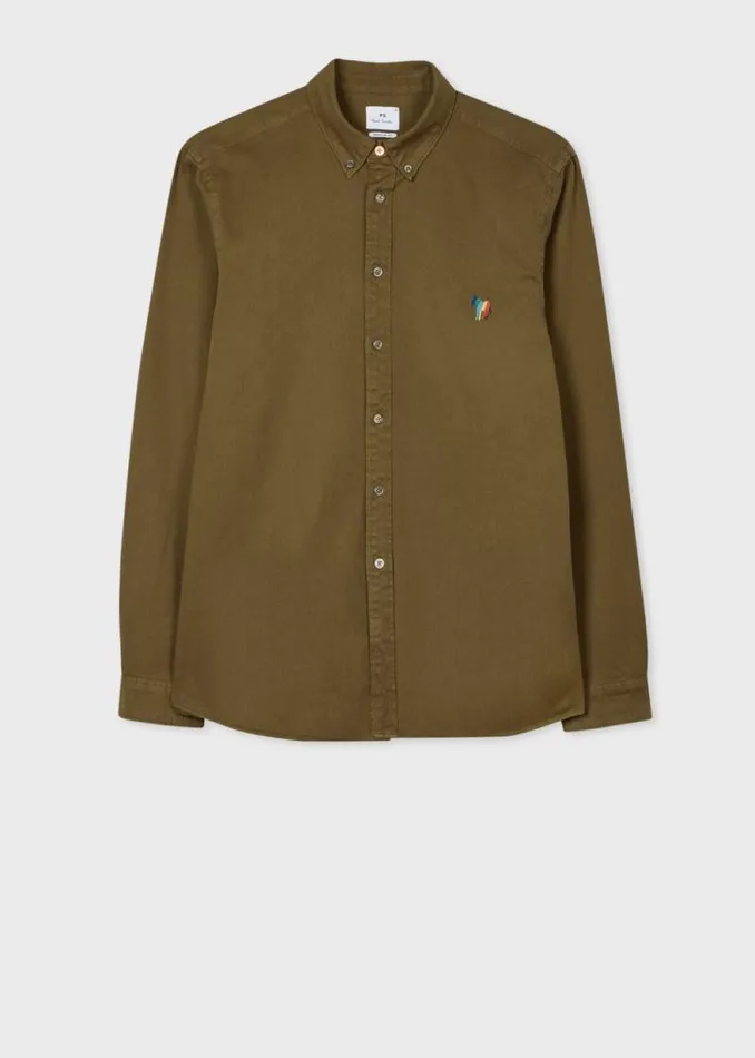 Mens Paul Smith Shirts Khaki Organic Cotton Twill 039Broad Stripe Zebra039 Shirt