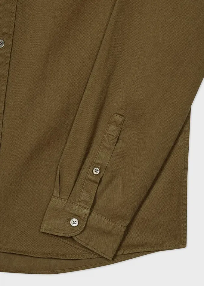 Mens Paul Smith Shirts Khaki Organic Cotton Twill 039Broad Stripe Zebra039 Shirt